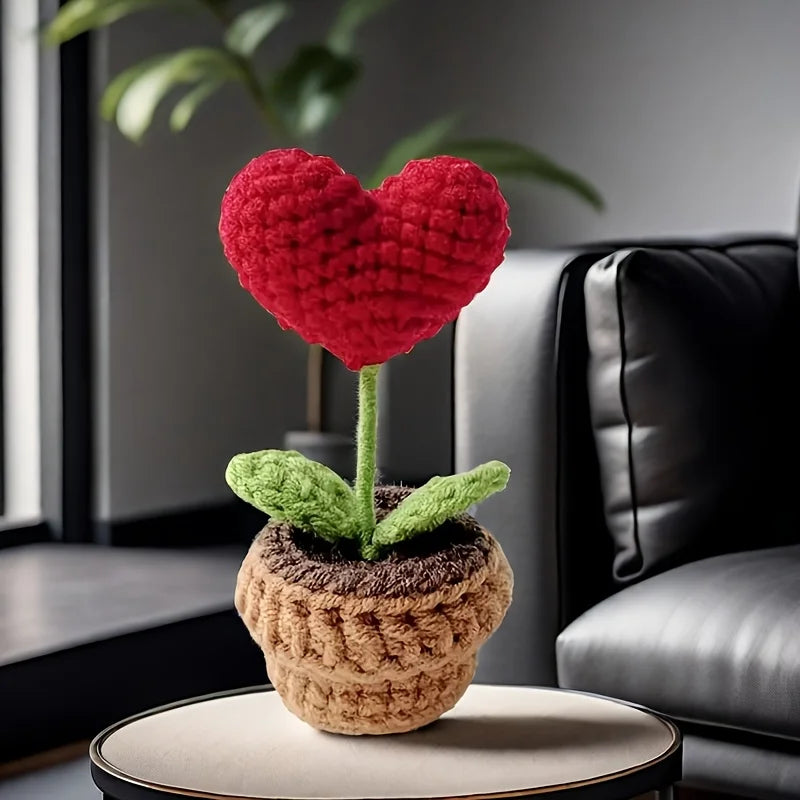 Crochet Heart Potted Flower