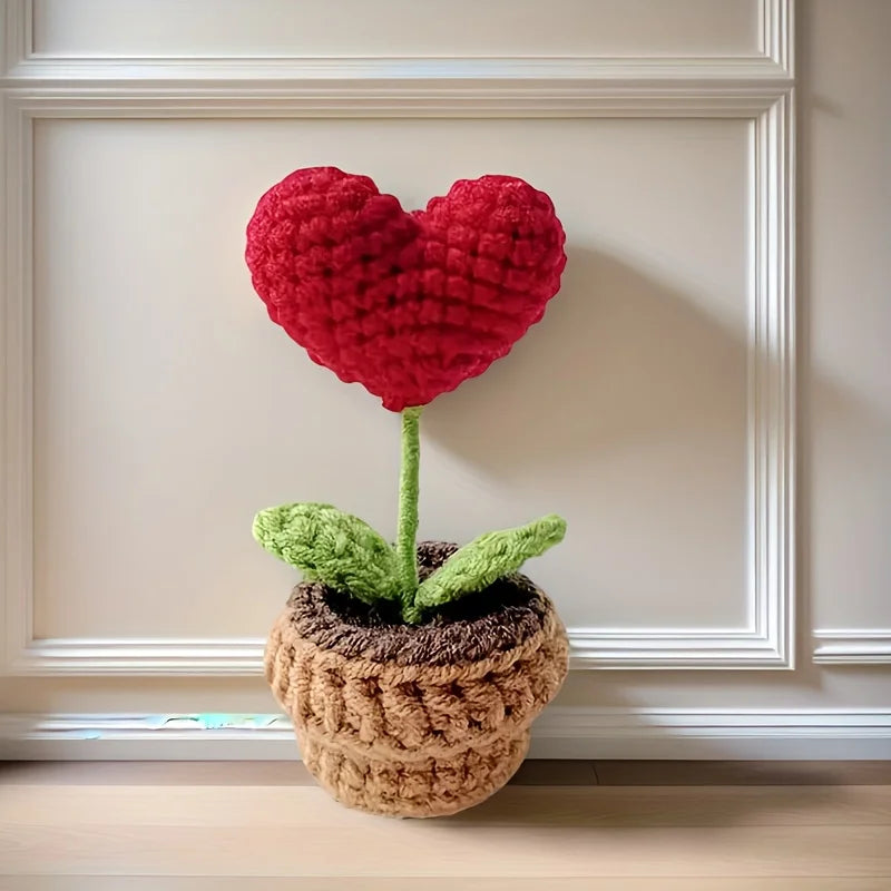 Crochet Heart Potted Flower