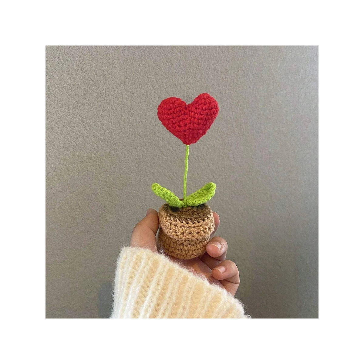 Crochet Heart Potted Flower