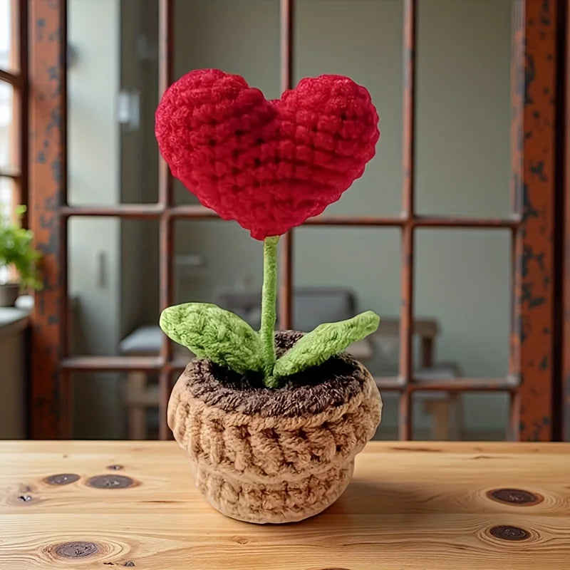 Crochet Heart Potted Flower
