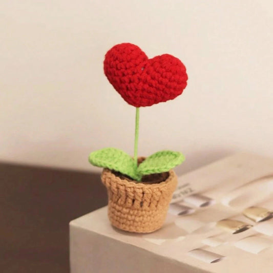 Crochet Heart Potted Flower